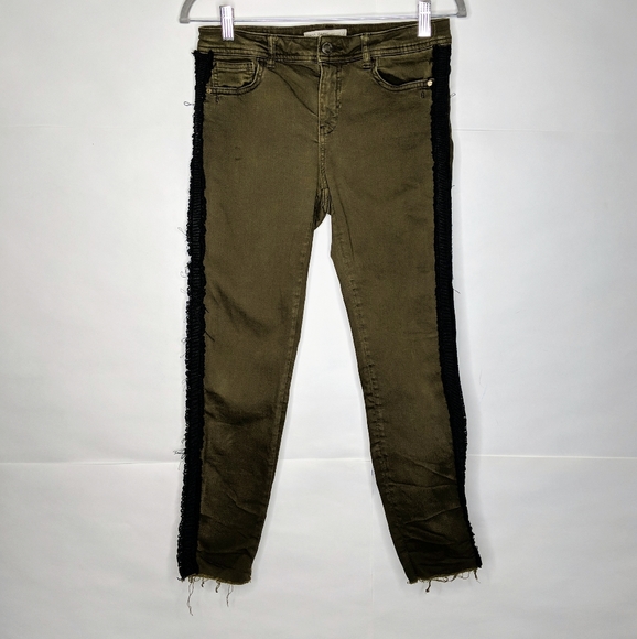 Zara Army Green Black Side Stripe Jeans Size 6